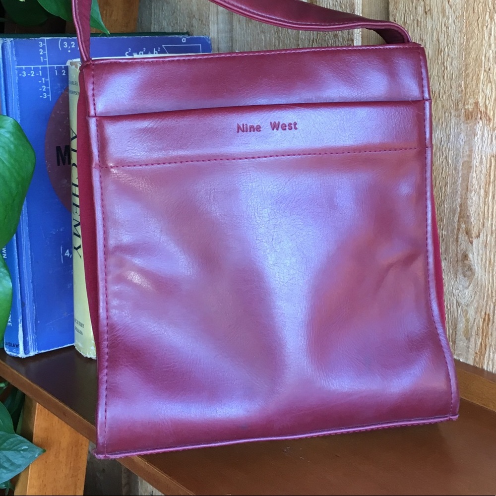 Nine West Maroon Burgundy Crossbody Purse Square - Picture 2 of 5